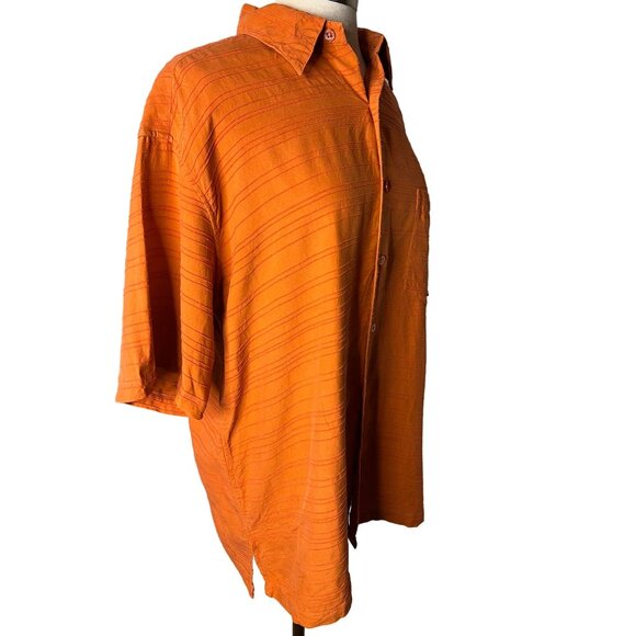 Tori Richards men’s orange large button short sleeve collar textured silk casual - Picture 7 of 14